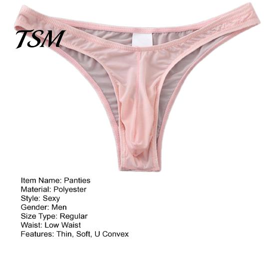 Men Thongs Briefs U Convex Breathable Elastic Transparent Ultra-soft Non-slip Low Rise Stretchy Underpants for Inner Wear