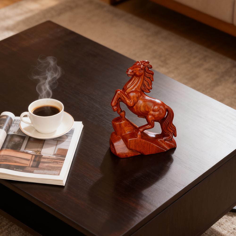 Ebony Wood Carved Horse Ornament Wealth Lucky Zodiac Horse Decor for Home/Office Desk Chinese Feng Shui Craft Gift