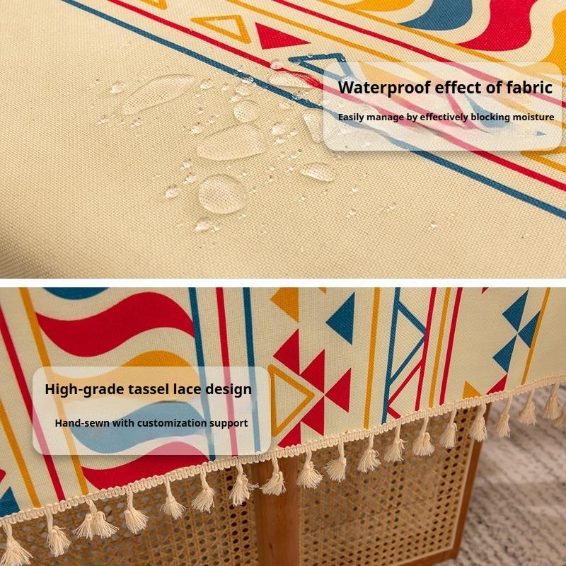 Fabric Tablecloth Waterproof Bohemian Style Home Rectangular Tassel Tablecloth Ins Style Tablecloth