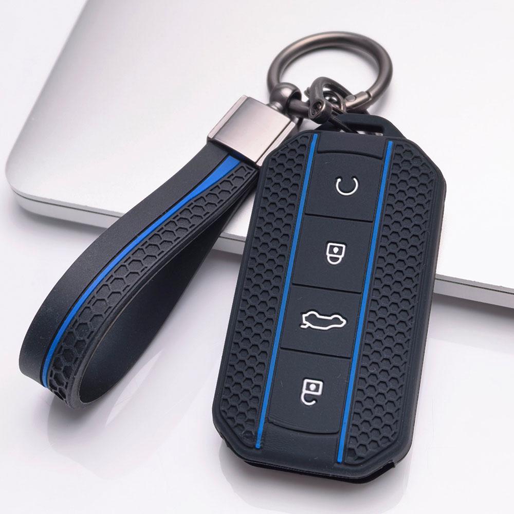 4 Button Silicone Key Fob Cover with Matching Keychain for Chery Jaecoo 7 8 J7 J8 Lock Unlock Trunk Remote Start Buttons, Full Wrap Key Guard for чёрный
