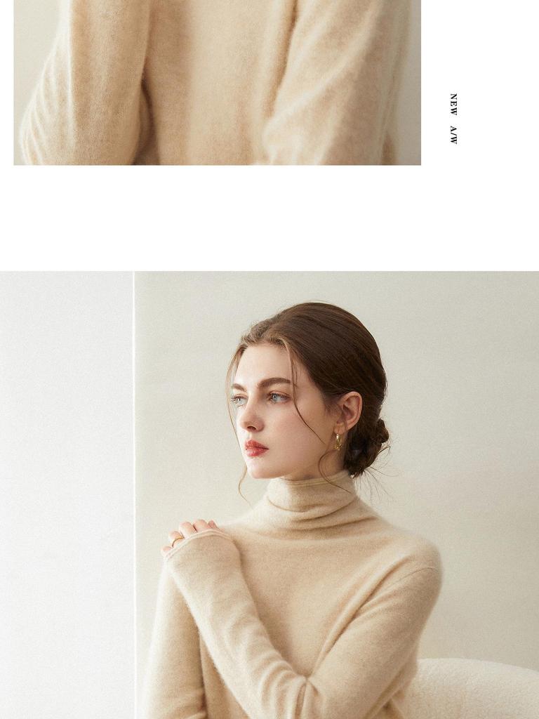 Women's 100% Pure Cashmere High Neck Loose Casual Sweater - Versatile Knit Base Layer