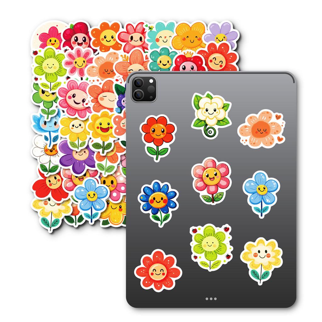 50PCS Unique Cute Cartoon Smile Flower Stickers, Kids Reward Stickers for Journal, Tablet & Decoration