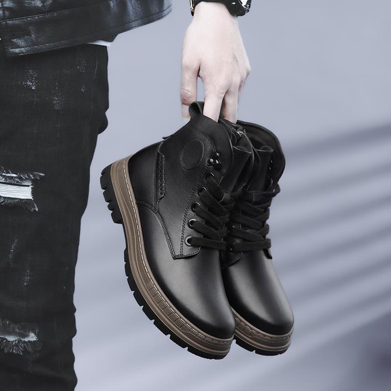Fashion Fashion Trend Men's Leather Boots Four Seasons Outdoor Versatile Casual Hiking Boots Retro Lace-up Thick Bottom Working Boots