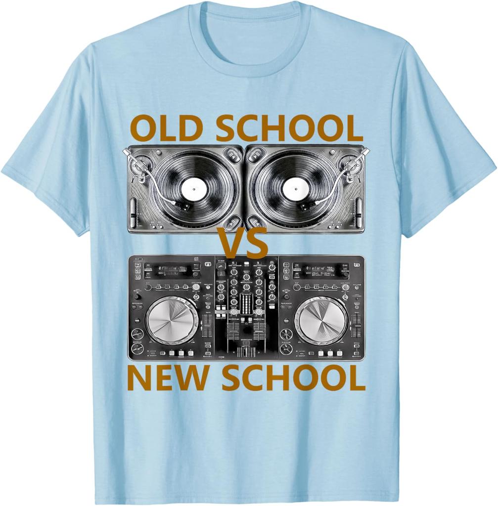 Old School VS New School DJ Plattenspieler Mixer Grafik T-Shirt Lässiges Kurzarm-T-Shirt für Unisex