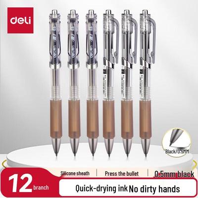 Deli S801 Quick-Dry Retractable 0.5mm Gel Pen 12-Pack