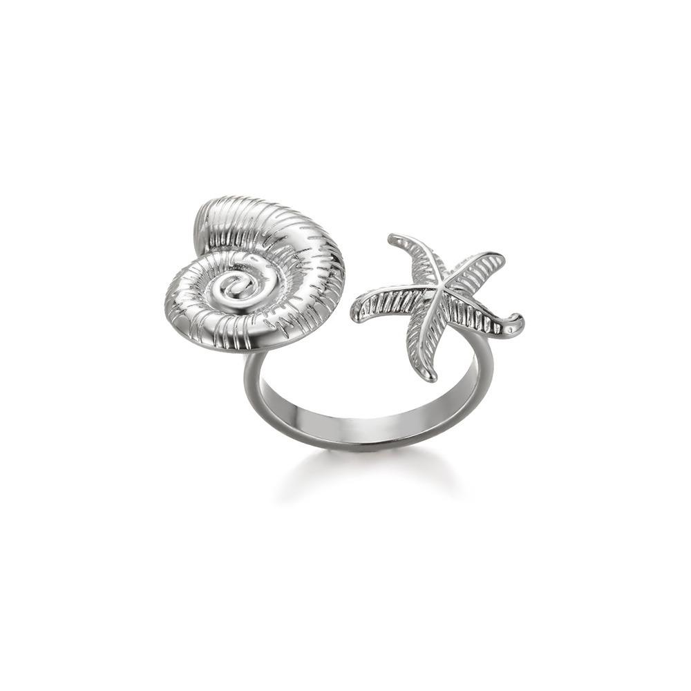 Stainless Steel Starfish Shell Rings For Women Gold Color Starfish Finger Ring Vintage Summer Vacation Christmas Jewelry Gift