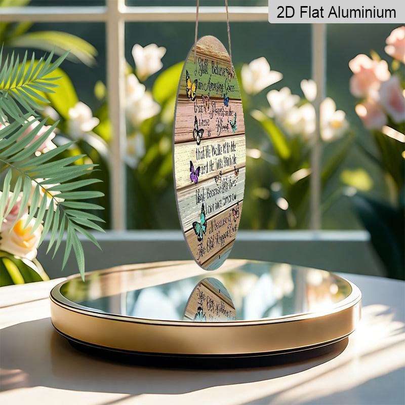 2D Flat, 1pc Round Aluminum Sign, "Amazing Grace" Christian Hymn Quote, Colorful Butterfly & Rustic Wood Design, Metal Wall Art, Ideal for Home