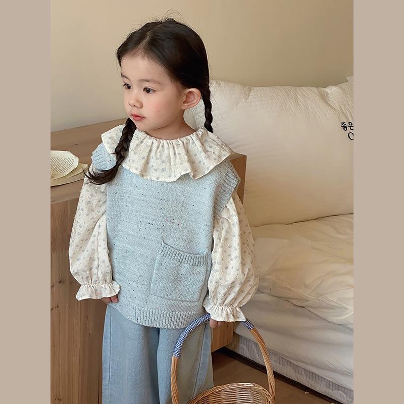 Camicia Babydoll Jacquard con Collo Arricciato Domi per Ragazze in Cotone - Moda Coreana Primavera 2024