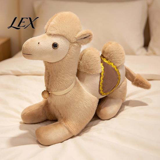 Soft Camel Plush Doll Realistic Bactrian Doll, Stuffed Animal Toy with Embroidered Saddle Pads Pendant And Bells, Fuzzy for Kids Gifts Home