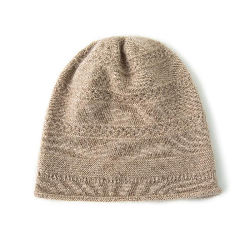 Weicher Kaschmir Herbst und Winter Neuer Stil Damen Einfarbig Jacquard Gekräuselte Zehenkappe Warm Ohrenschutz Strickmütze