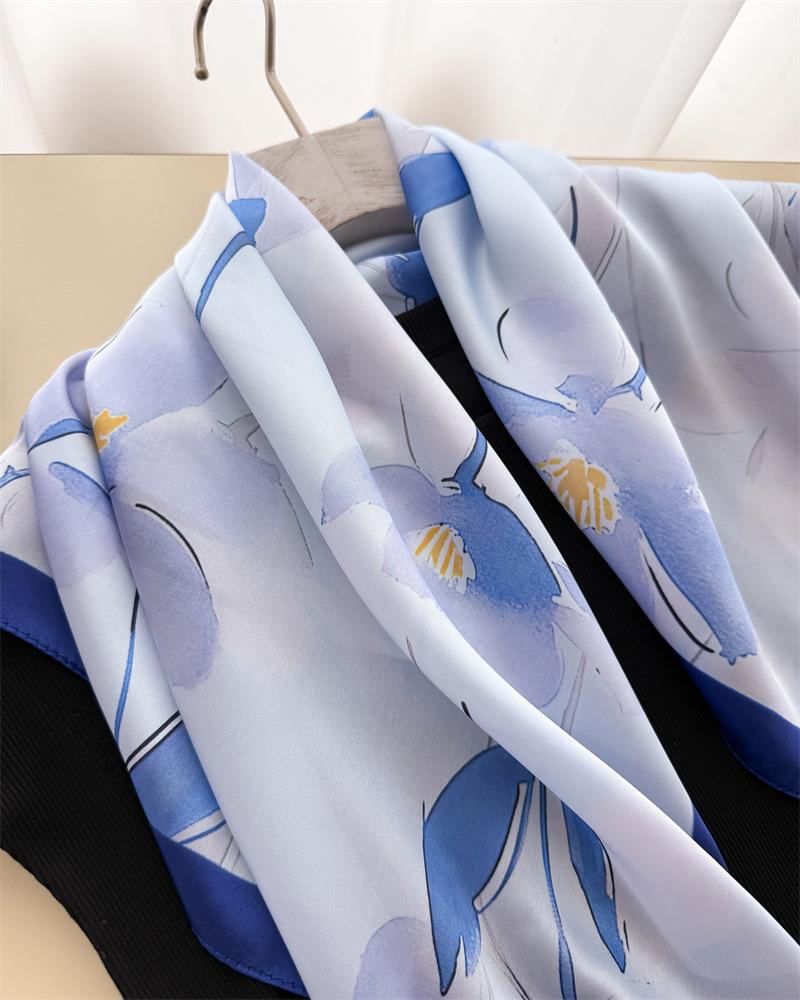 Floral Printed Small Square Scarf For Women Summer Sun Protection