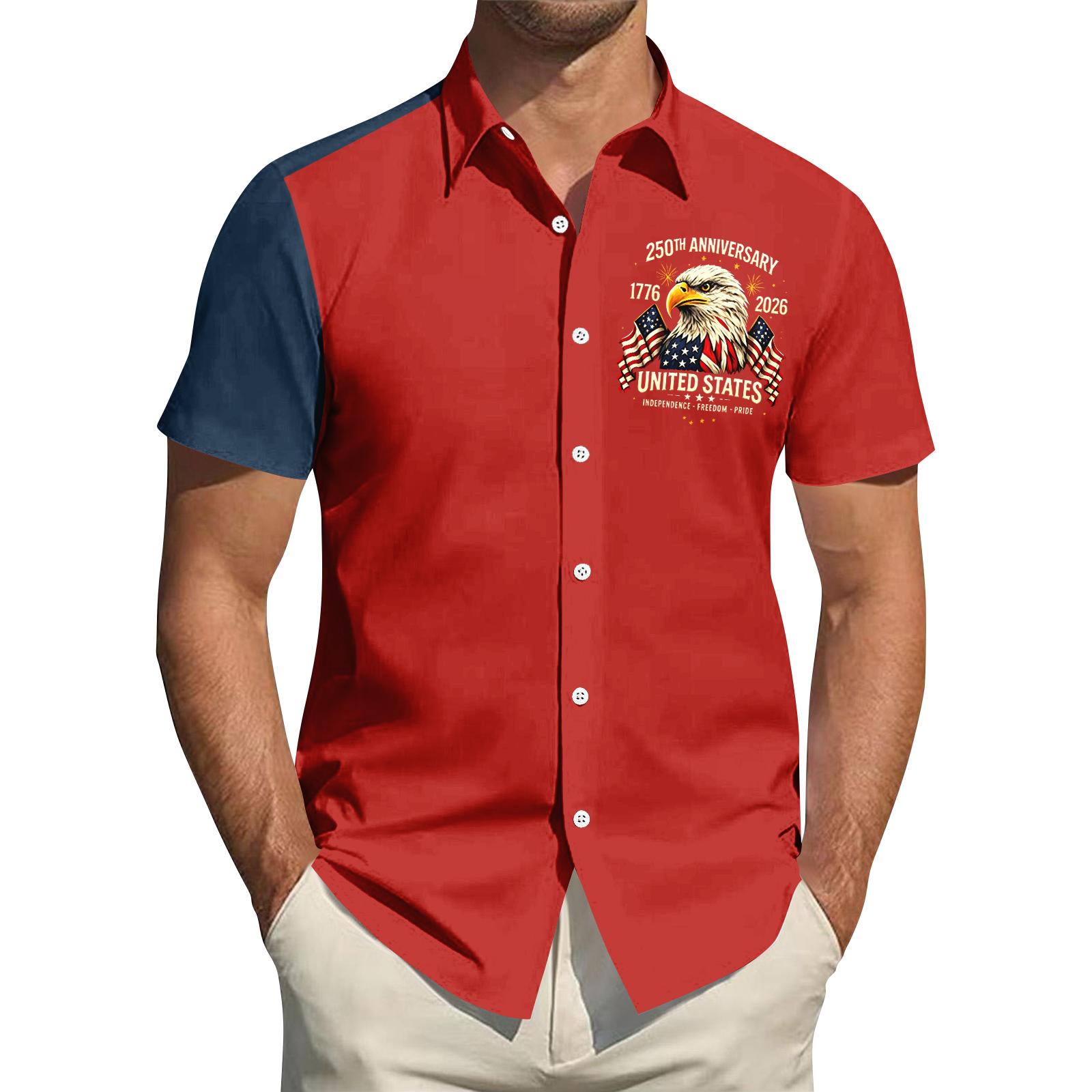 

Men s Independence Day Printed Collared Top Men s Casual Sports Short-Sleeve Shirt XL червоний