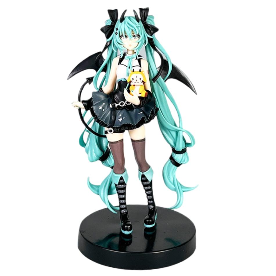 19cm Anime Little Devil Hatsune Miku Handmade Little Raccoon Miku Dark Angel Handmade PVC Figure Anime Peripheral Ornaments Gifts