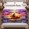 Horse Theme Soft Blanket Personalized Custom Name Text Print Warm Blanket Home Sofa Bedroom Decor