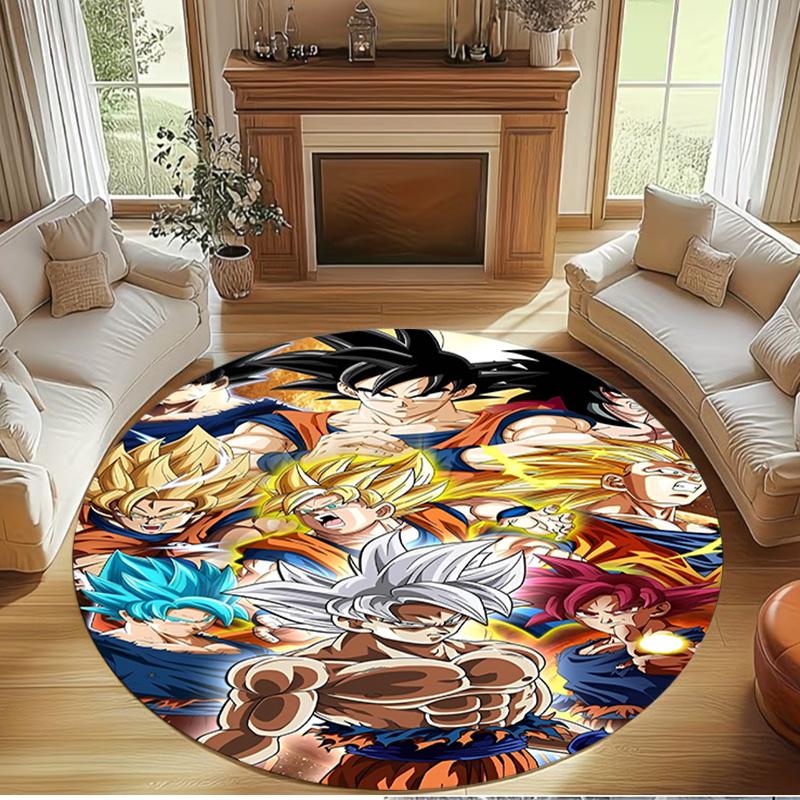 DRAGON BALL Print Round Rug, Washable Floor Carpet, For Entryway Dorm Laundry Room Office Study, Home Decor Birthday Christmas Gift