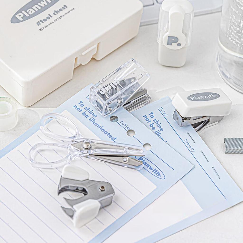 HannaFires Mini Office Stationery Kit Includes Storage Case for Portable and Efficient Work and White 8-Piece - Study,