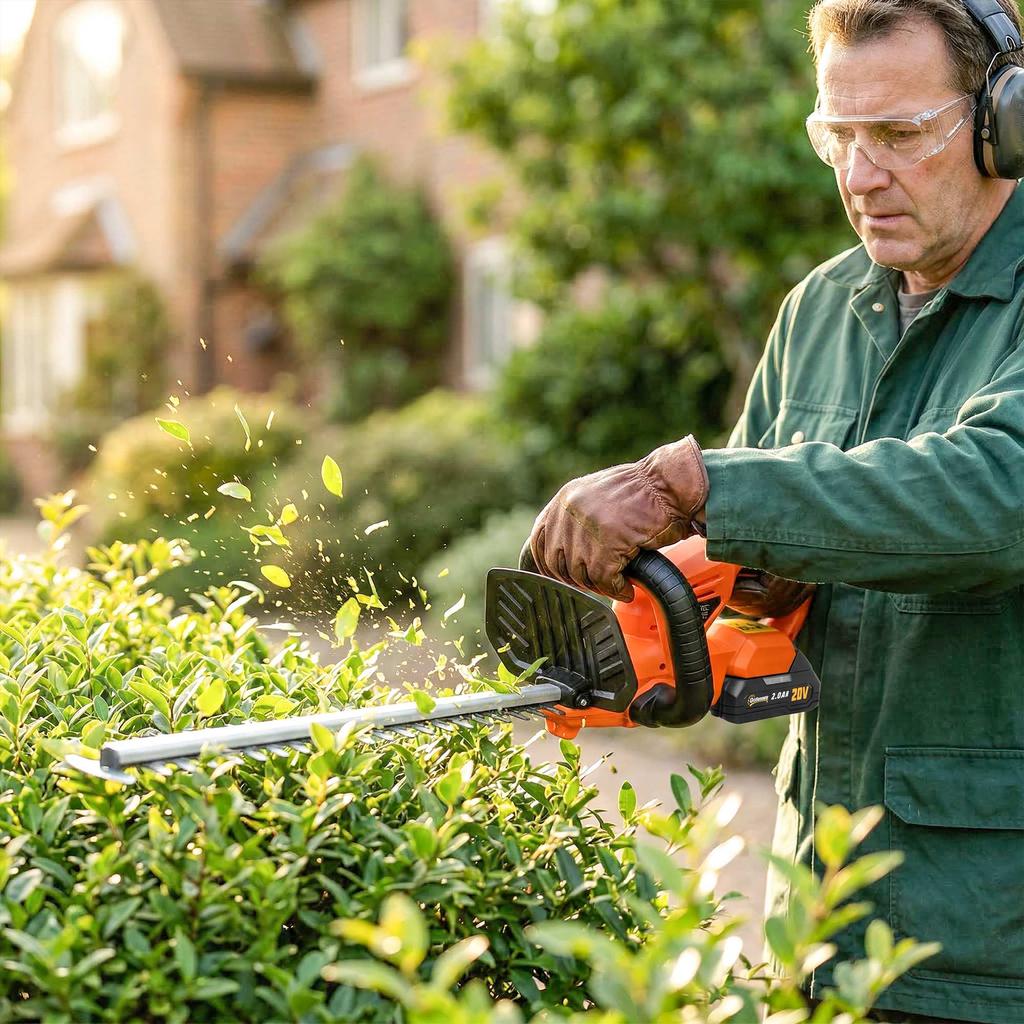 Electric Hedge Trimmer Cordless Battery-powered Hedge Cutter with 100 W Motor Power Cordless 51cm Cutting Length ABS Orange