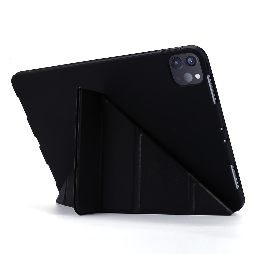For iPad Pro 11 (2024) Case Origami Stand PU Leather+Silicone Cover with Auto Sleep/Wake
