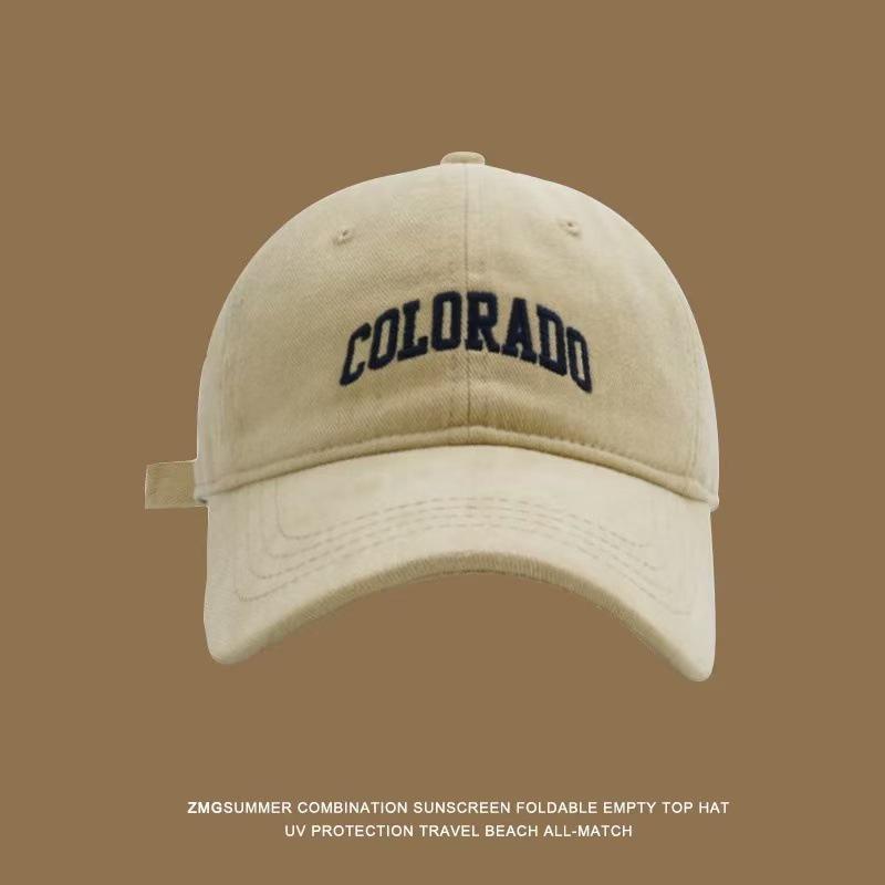 Versatile Large Head Baseball Cap: Solid Color, Deep Crown, Wide Brim, Embroidered Letter Design