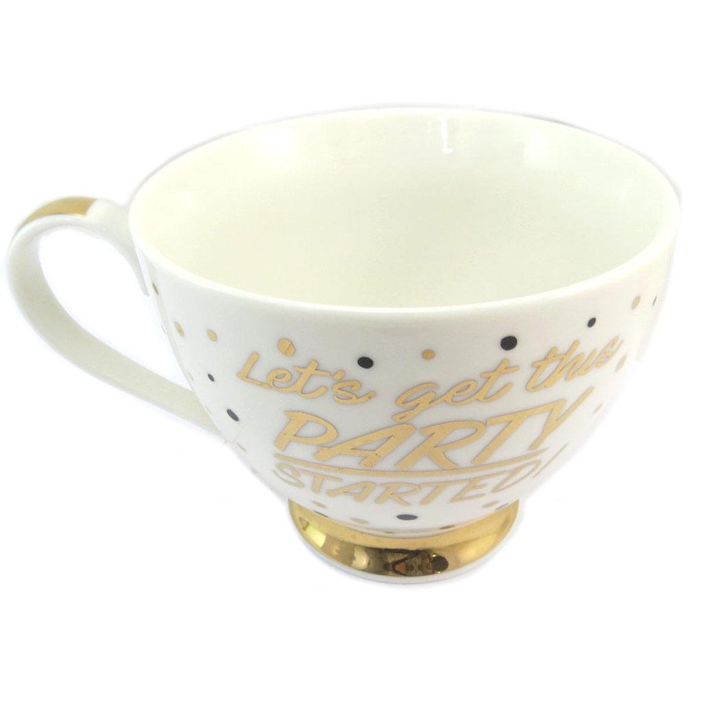 Les Trésors De Lily [P5212] - Mug tasse porcelaine 'Let's get this party started ! ' ivoire doré - 10x9. 3 cm