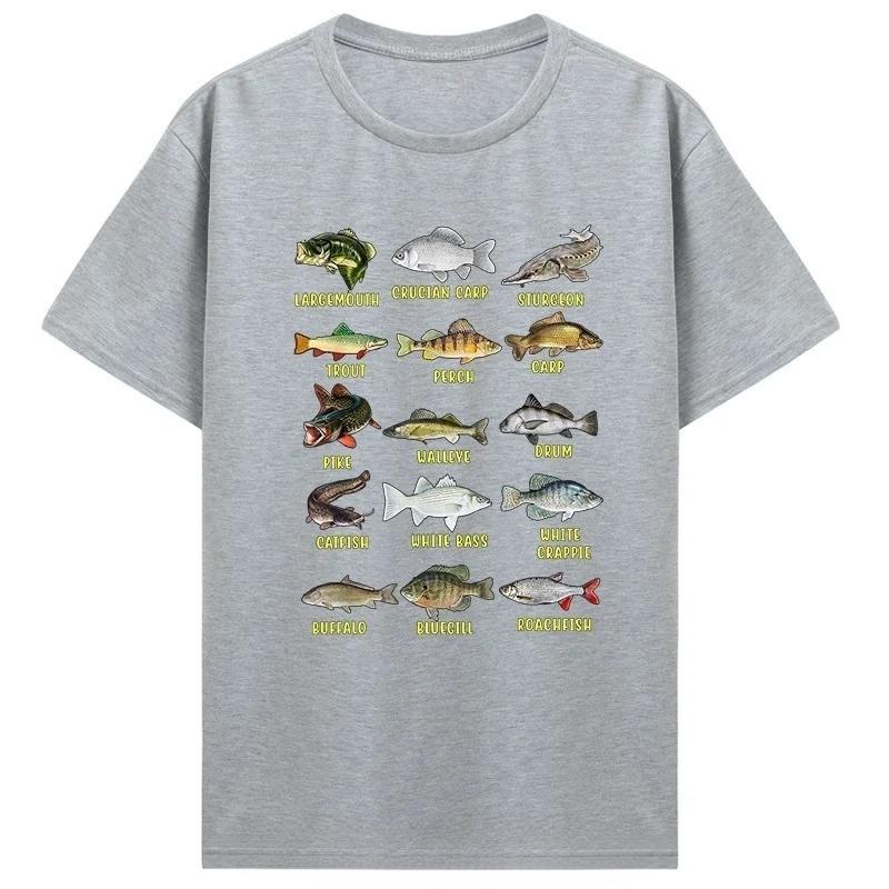 Types of Freshwater Fish Species Fishing Shirt Fishermen Shirt Graphic Oversized Unisex Fitness ONeck Tshirt Cotton Tops Tees