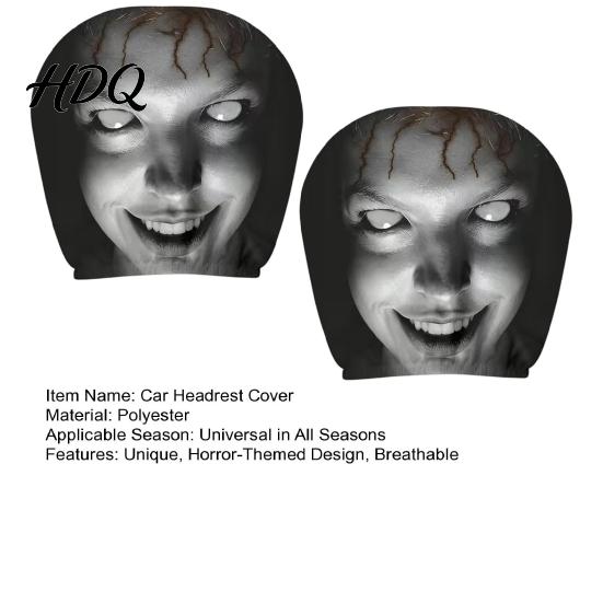 Comfortable Car Headrest 2Pcs Halloween Covers Horror-Themed Seat Neck Pillow Fun Interior Accessories Cases Breathable Stretchy Protector for Auto