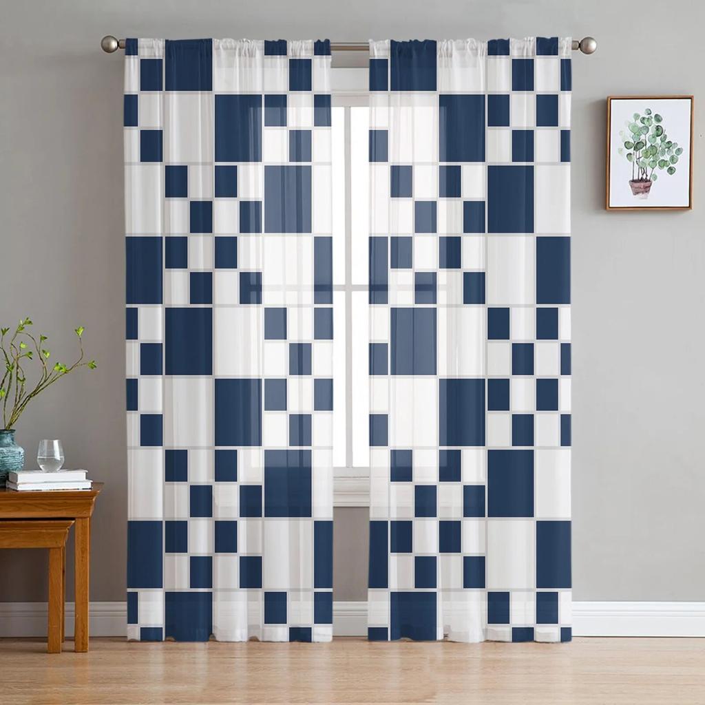 Schwarz Weiß Unregelmäßige Geometrie Tüll Vorhänge Für Wohnzimmer Schlafzimmer Dekor Chiffon Sheer Voile Küche Fenster Vorhang
