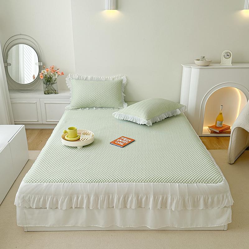 Antibacterial Breathable Fitted Sheet Cool Feeling Silk Mint Water Molecule Cooling Mat Summer Cool Bed Cover (With Pillowcase)