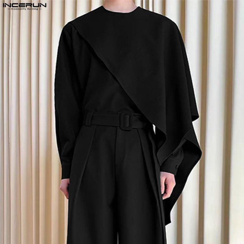 INCERUN S-5XL Men Round Neck Layers Long Sleeve Solid Casual Shirts Tops