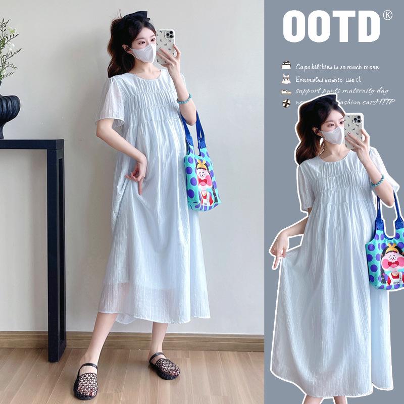 2026 Korean Style Summer Maternity Midi Dress: Loose, Slimming, Plus Size Fashion L