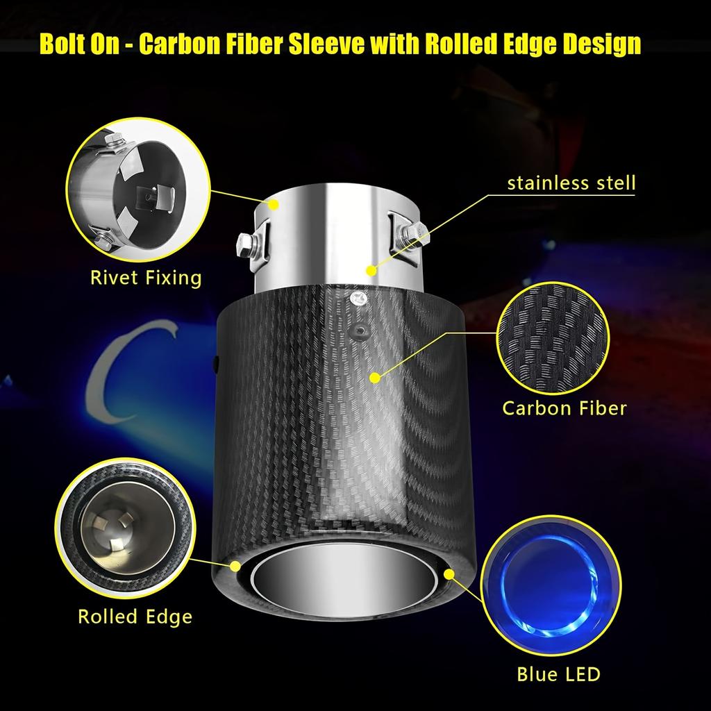 Țeavă de Eșapament cu LED pentru Mașină, Tip Muffler, Dreaptă, Lumină Roșie/Albastră, Flăcări, Modificată, Ieșire Unică, Țeavă de Eșapament, Gâtul Cozii