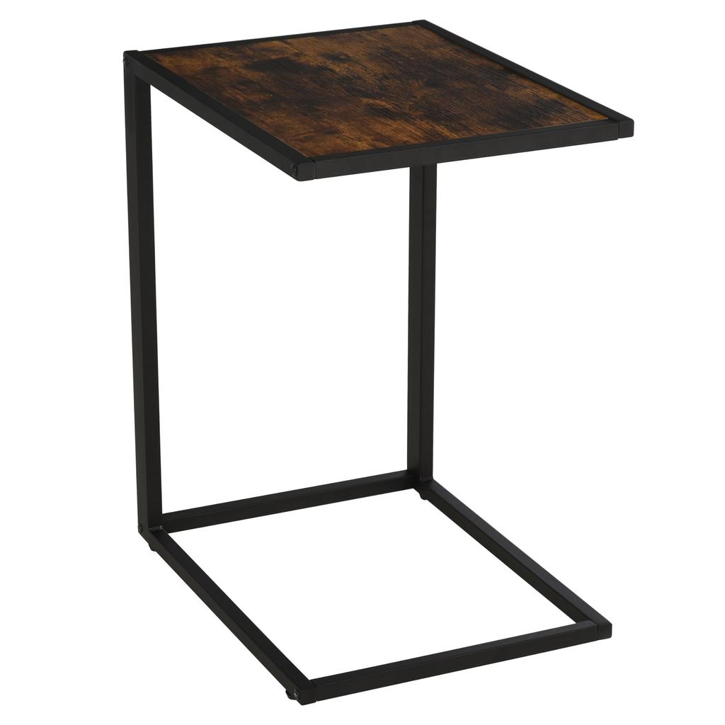 Mesa Lateral em Forma de C, Mesa de Cabeceira com Estrutura de Metal, Mesa de Apoio Decorativa para Sofá na Sala de Estar, Quarto, Marrom e Preto