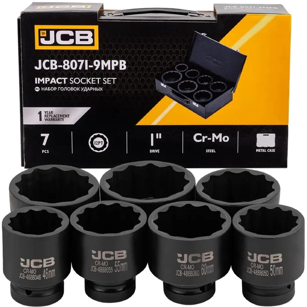 JCB 1" Cr-Mo 12-point Impact Socket Set 7 Pieces 46-75mm