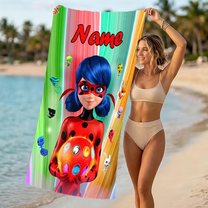 Customizable personalized beach towels Miraculous themed designs.Suitable for the beach, yoga, sports;ideal as beach accessories