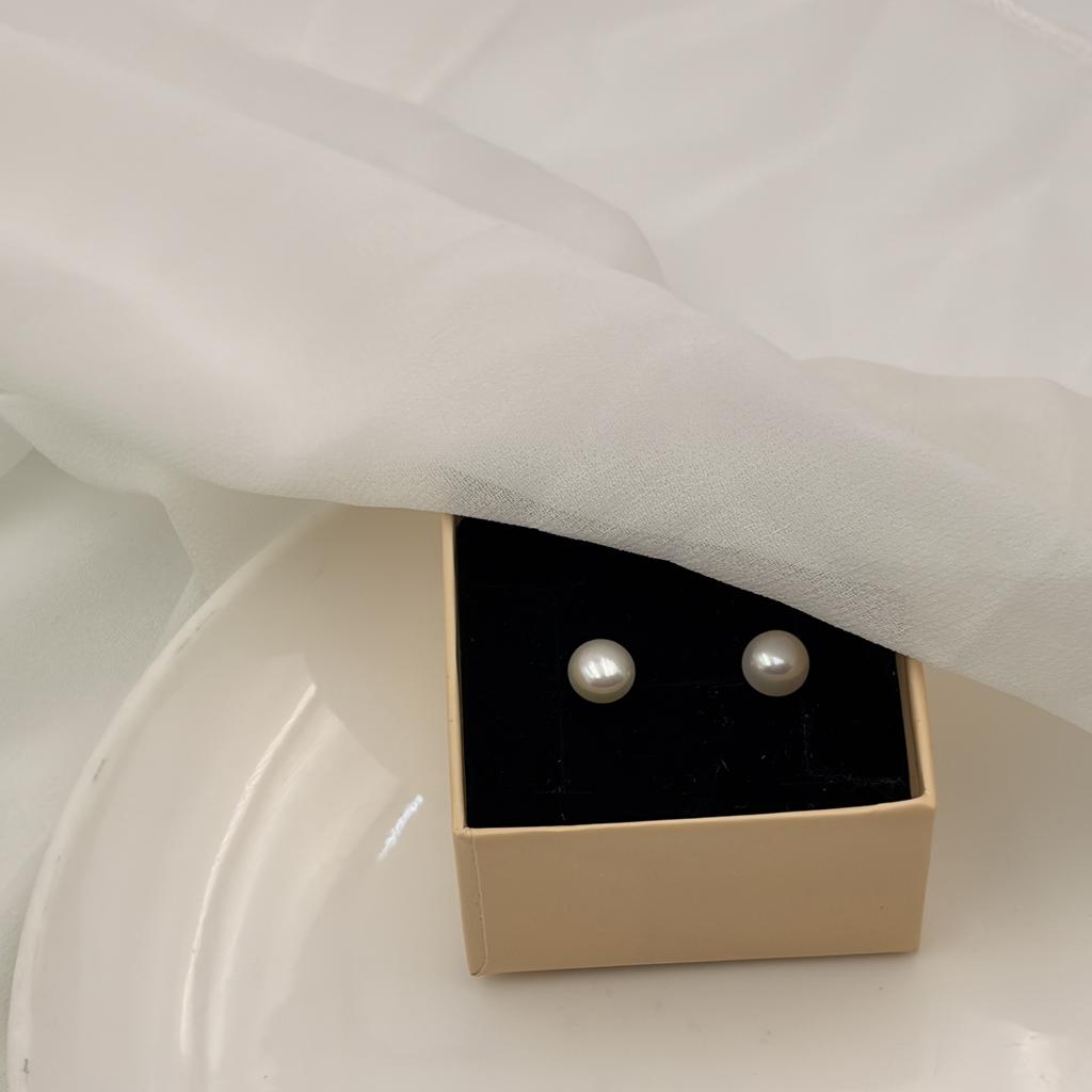 5A Grade Natural Freshwater Pearl Earrings S925 Sterling Silver Studs, Real Pearls 6-10mm [White/Lavender], Hypoallergenic Wedding Gift