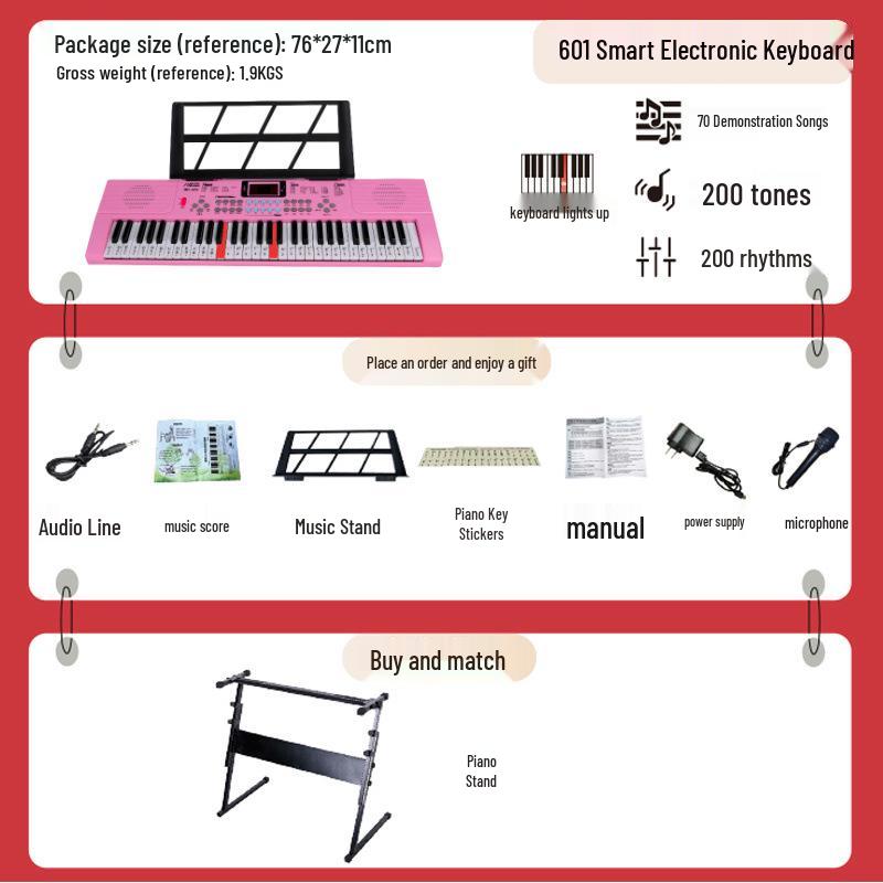 Beginner 61-Key Electronic Keyboard Piano for Home Use and Students
