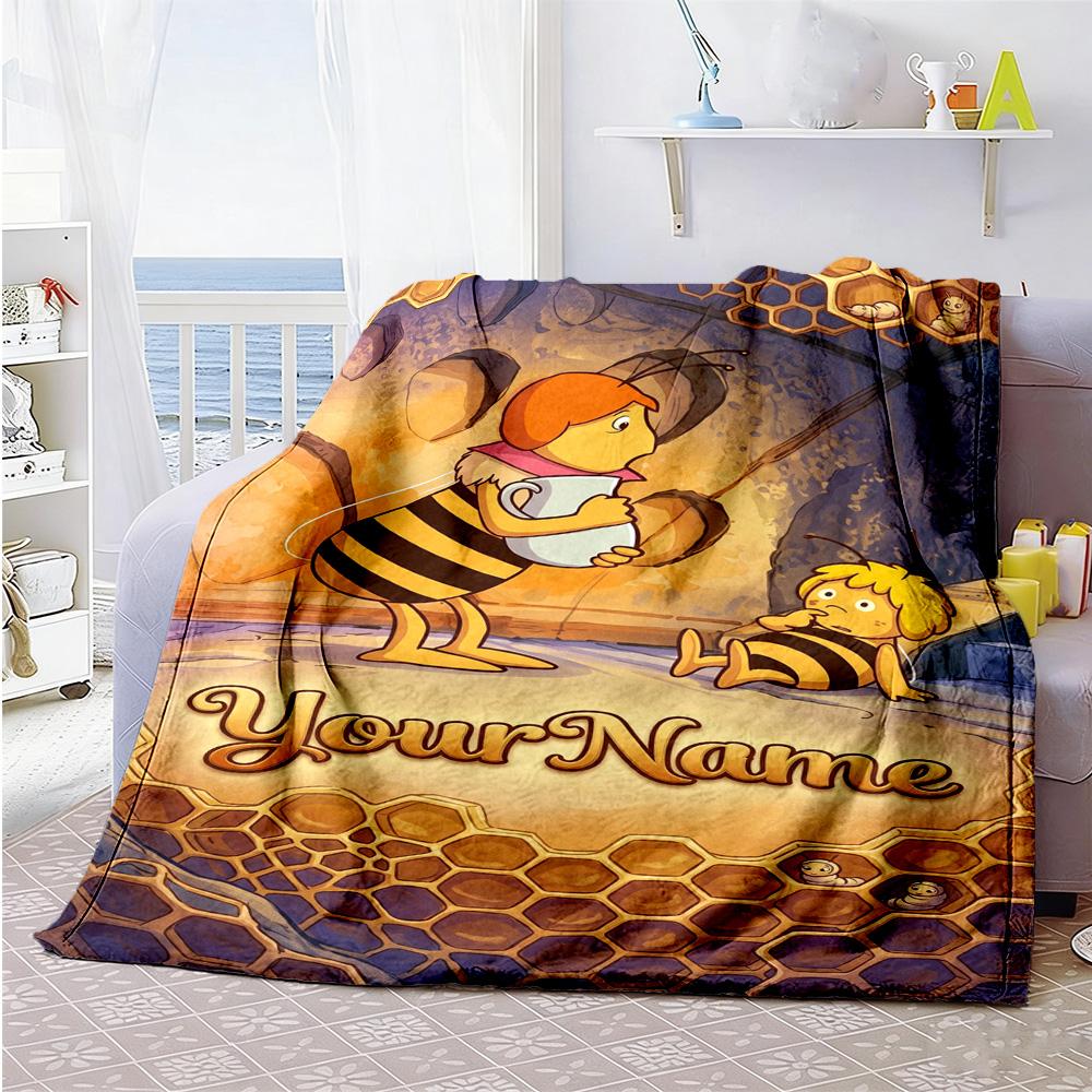 Biene Maja Customize Your Name Blanket Gift Customizable Blanket Soft & Cozy Perfect for Office Bedding Living Room Office Chair All-Season Use