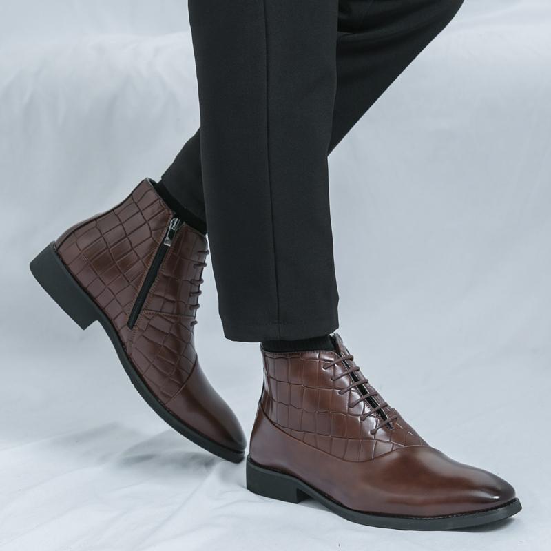 Mode Italienische Marke Herren High Top Stiefeletten Britischer Stil Braun Herren Business Kleiderschuhe Hochwertiges Leder Freizeitschuhe