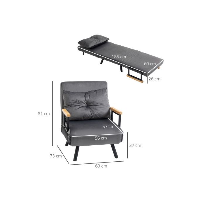 Fauteuil-lit - MUVOE - Canapé individuel - Dossier réglable - Velours - Gris foncé