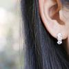Women Shiny Rhinestone Flower Silver Plated Hoop Earrings Ear Clips for Party