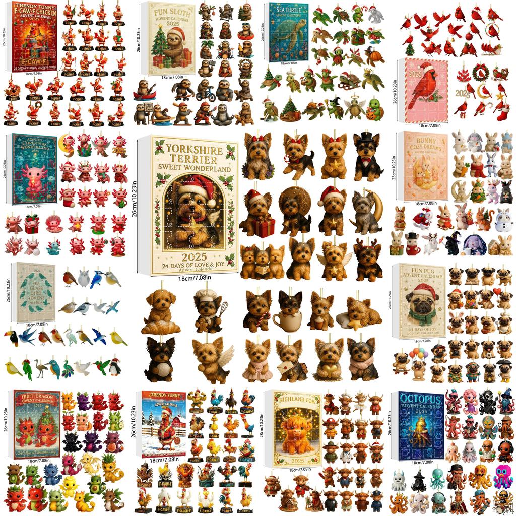 Animal Christmas Series Acrylic Wall Hangings With 24 Parts For Holiday Party And Celebration