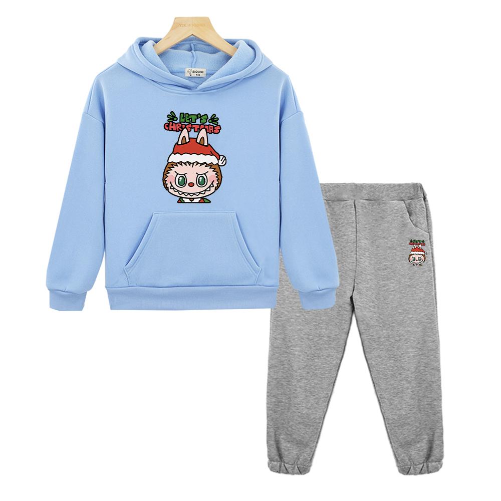 labubu  2pcs pullover+pants Cartoon Jacket Kawaii  boys girls Hooded Sets Anime hoodie Fleece sweatshirt  kids boutique clothes