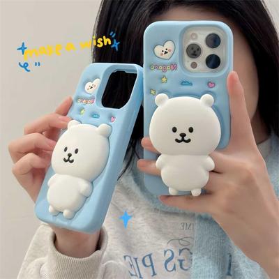Cartoon 3D Bär Halterung Silikon Handyhülle für iPhone 16 15 14 13 12 Pro Max 14 15 Plus Soft Cover