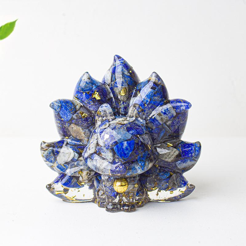Mythical Creature Resin Crystal Nine Tailed Fox Ornament For Tabletop Decor Gift