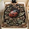 1PC Ladybug Print FlAannel Blanket, High Quality Comfortable for All Seasons, Home Decor, Warmth and Comfort