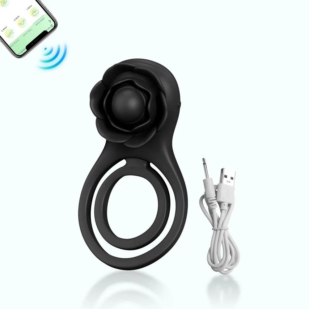 Rose-Toy Bluetooth APP Vibrátor na penisový kroužek pro muže Zámek spermatu Mužské erekční kroužky Zpoždění ejakulace Sexuální hračky pro páry