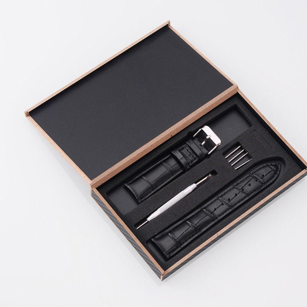 

Ремінець для годинника з натуральної шкіри, коров ячої шкіри, для жінок та чоловіків, подарунковий набір, аксесуар для годинника Black-Box-18mm