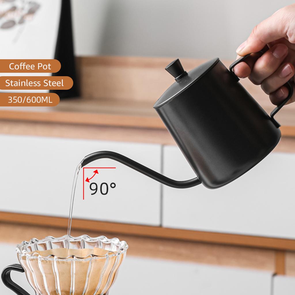350/600ML Häll över Kaffekanna Gåshalskanna Pip Kaffekannor Rostfritt Stål Gåshals Droppkanna Svanhals Tunn Pip