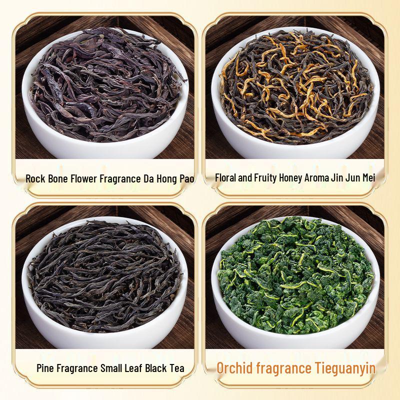 Premium Four Famous Teas Gift Box (500g) - Jin Jun Mei, Xiao Zhong Black Tea, Oolong Tea, Da Hong Pao, Tie Guan Yin