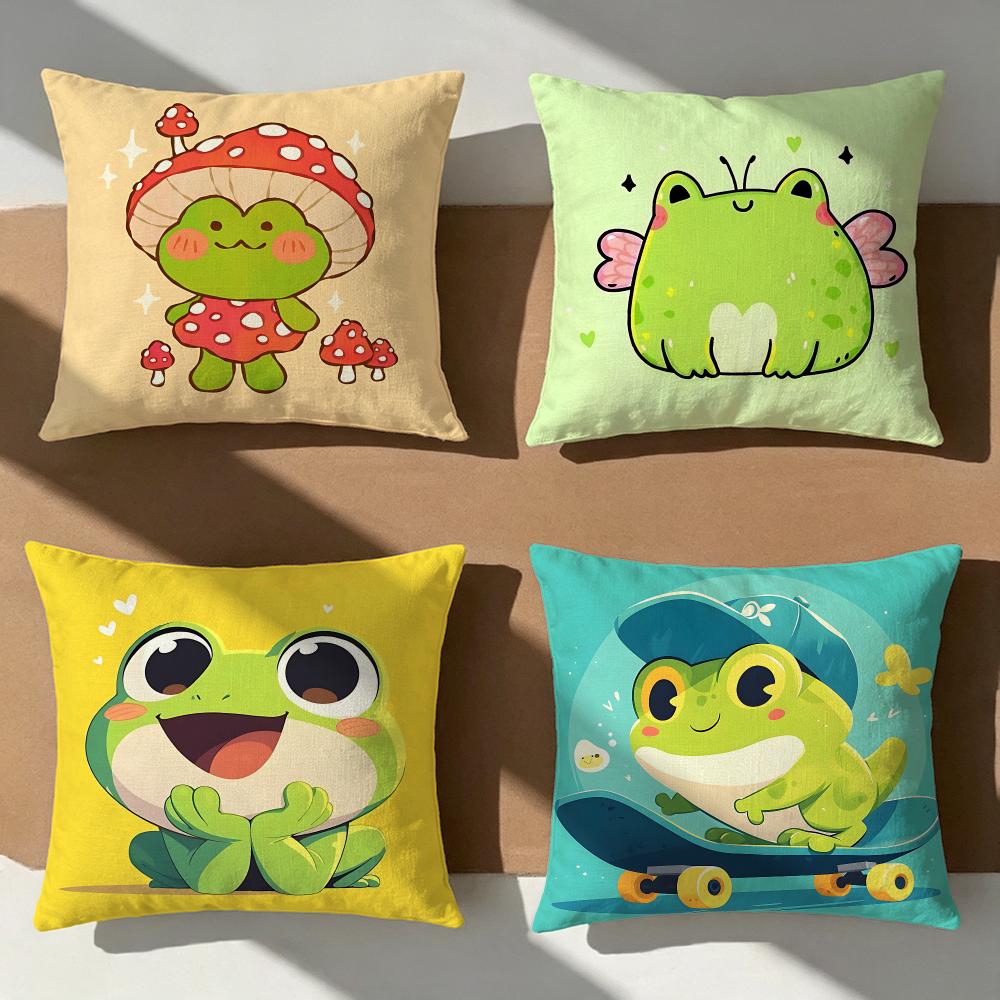 Cute Frog Cushion Cover Pillow Cover Nordic Minimalist Throw Doublesided Print Cushion Case For Sofa Bedroom Decor